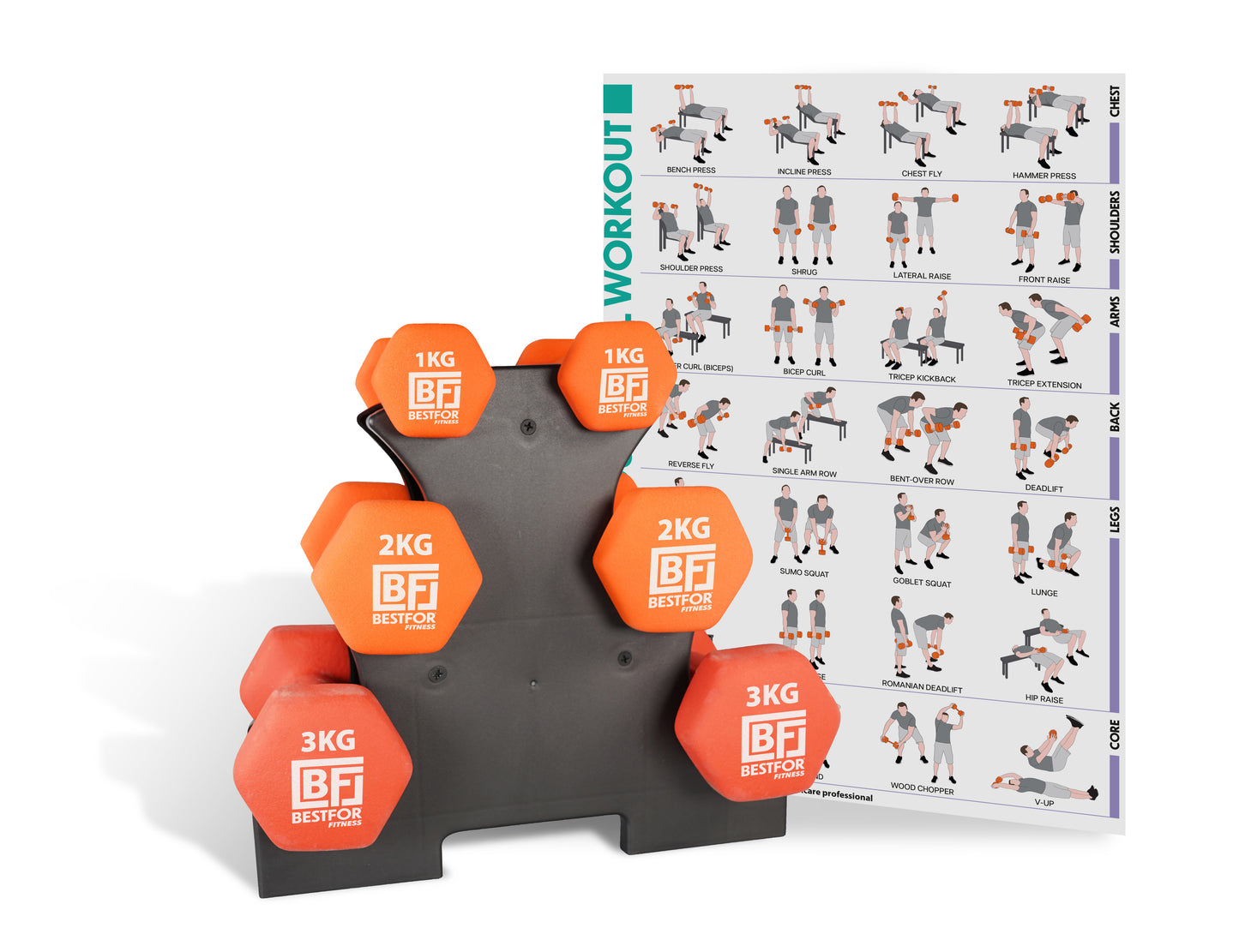 Neoprene Dumbbell 12kgs Kit - 2 x 1kg, 2 x 2kg, 2 x 3kg