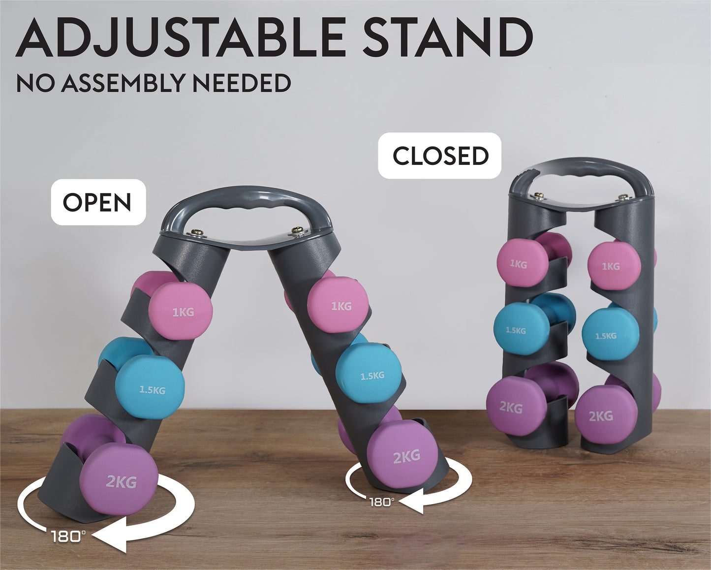 Bestfor Neoprene Hexagonal Dumbbell Set (Total 9kg) with Multi Positional Rack