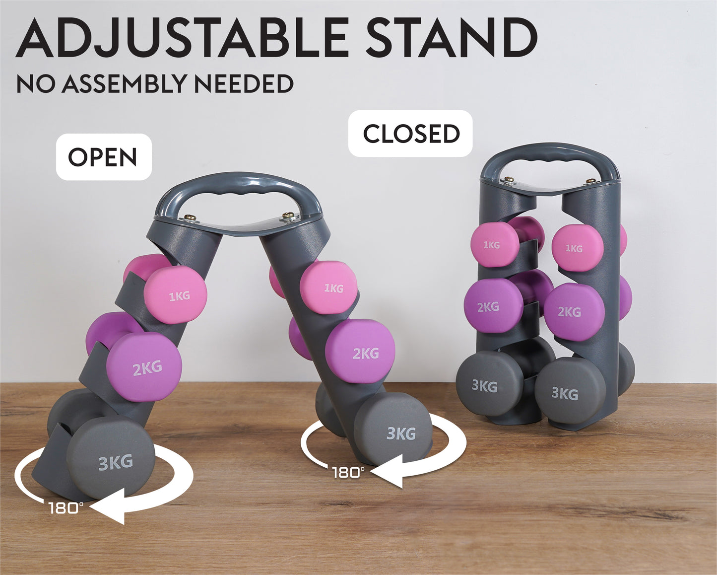 Bestfor Neoprene Hexagonal Dumbbell Set (12kg) with Multi Positional Rack