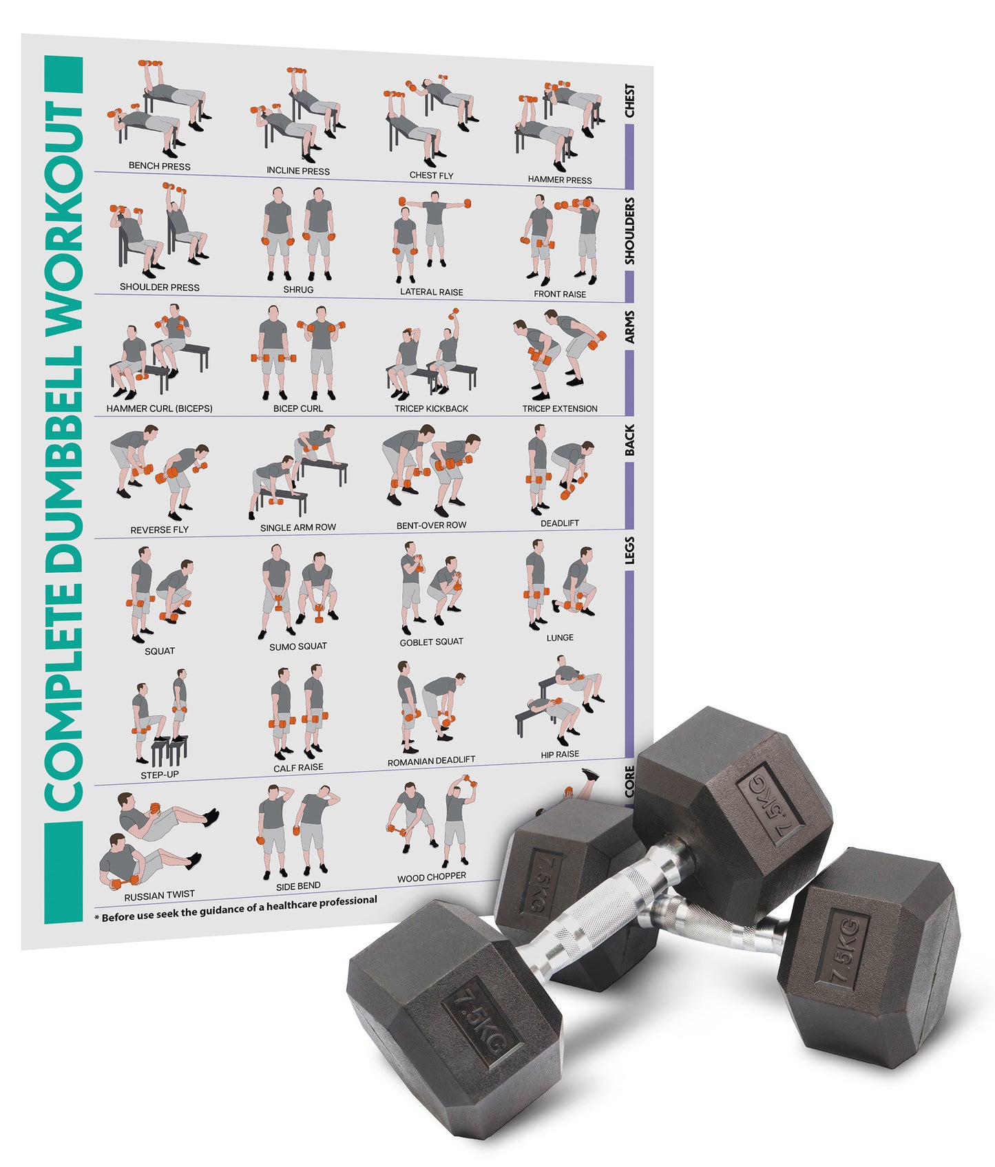 Hex Dumbbell Set - 7.5kgs