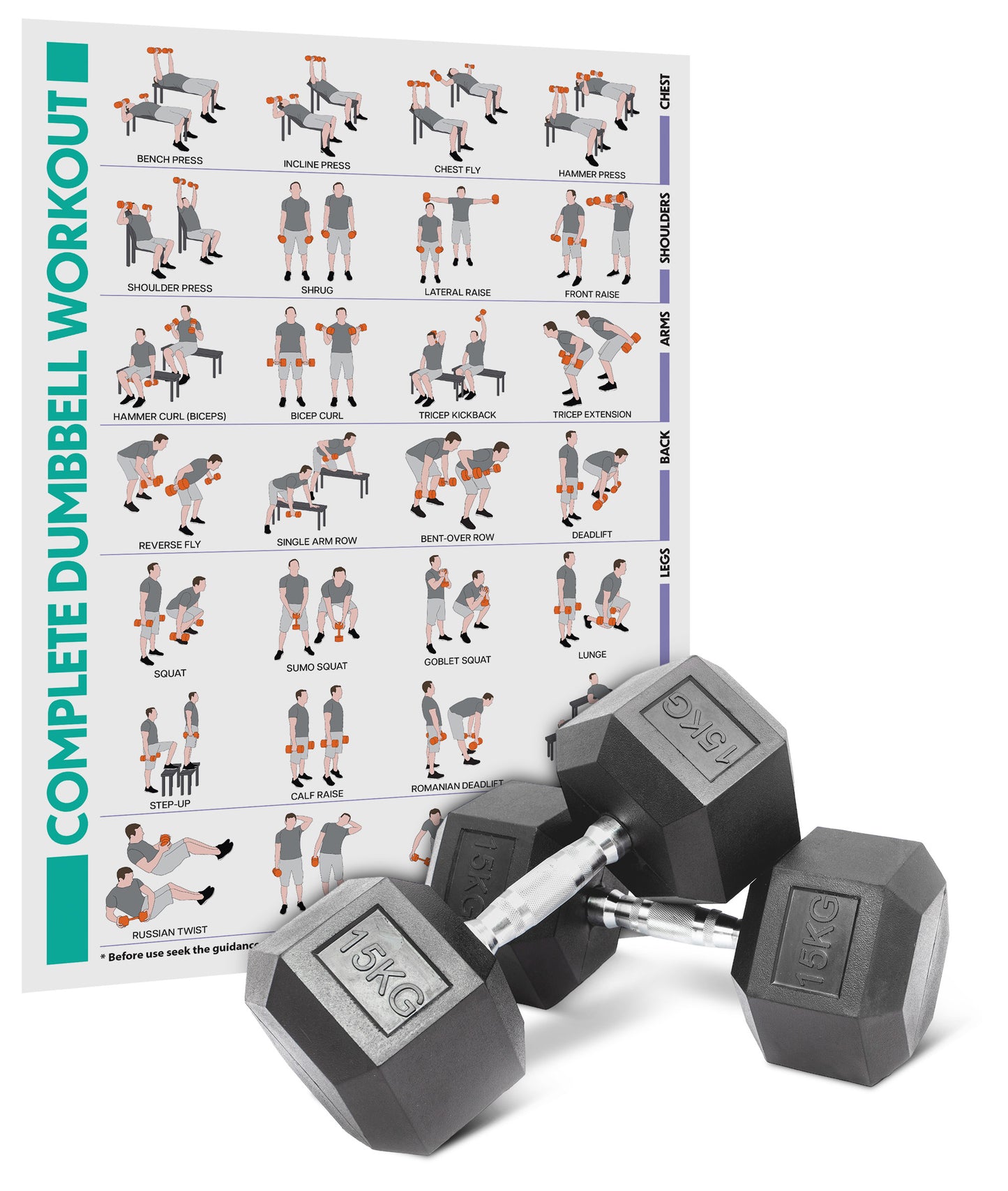 Hex Dumbbell Set - 15kgs