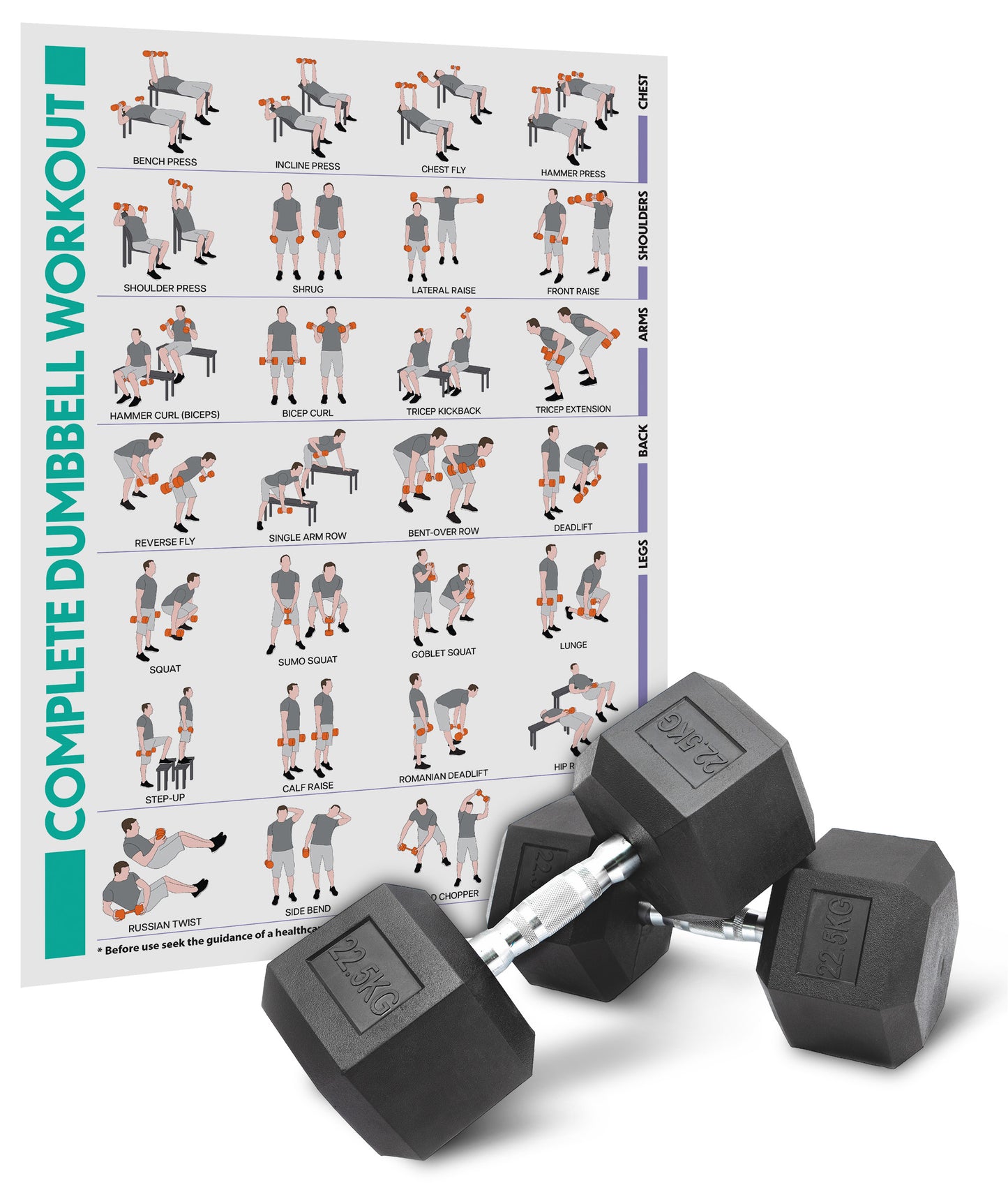 Hex Dumbbell Set - 22.5kgs