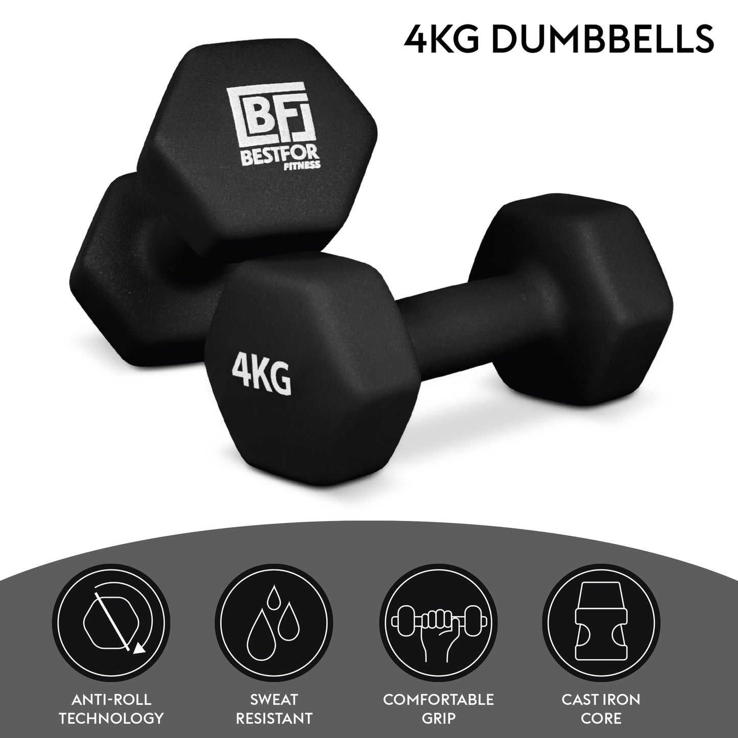 Bestfor 4kg Hex Neoprene Dumbbell Set (Pair)
