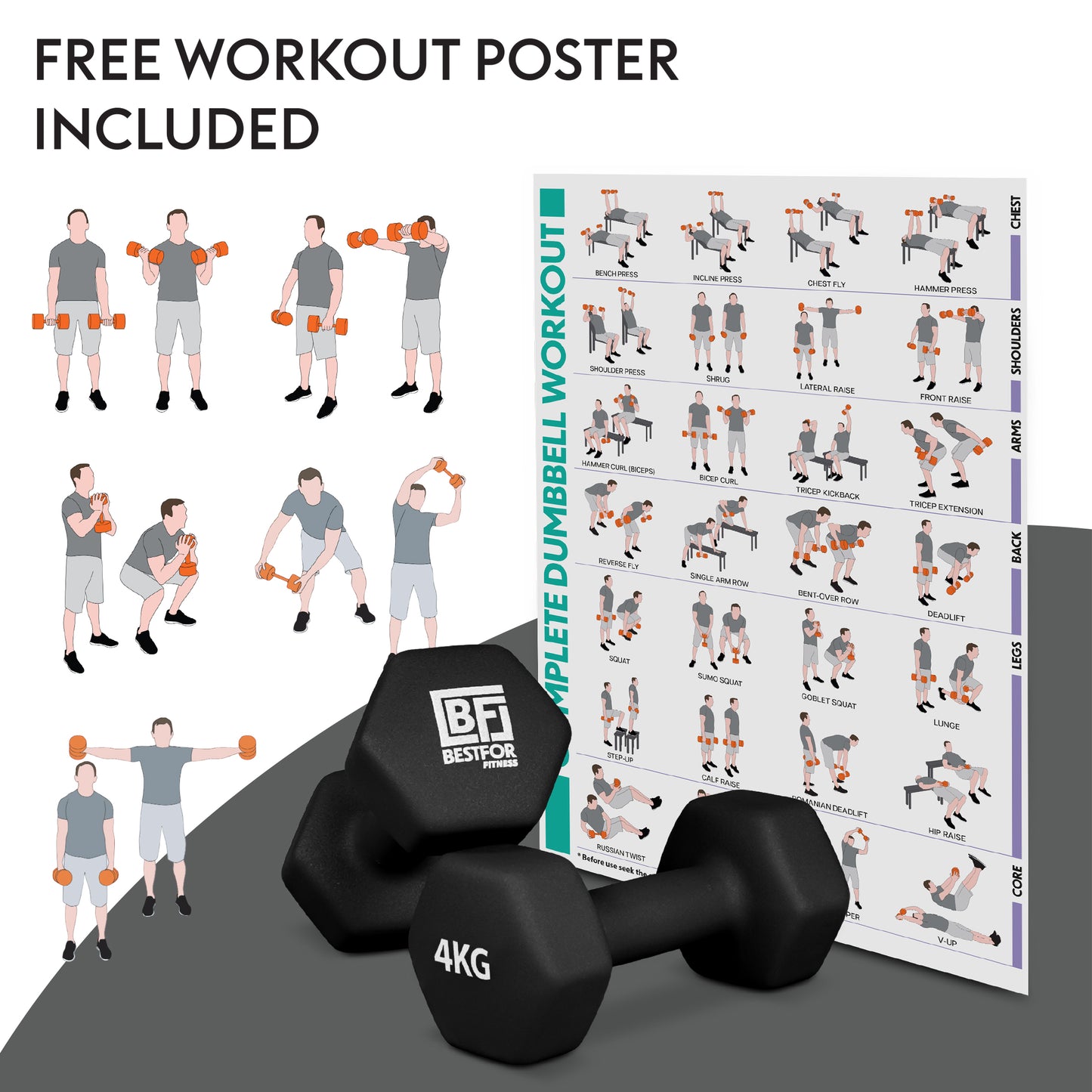 Bestfor 4kg Hex Neoprene Dumbbell Set (Pair)