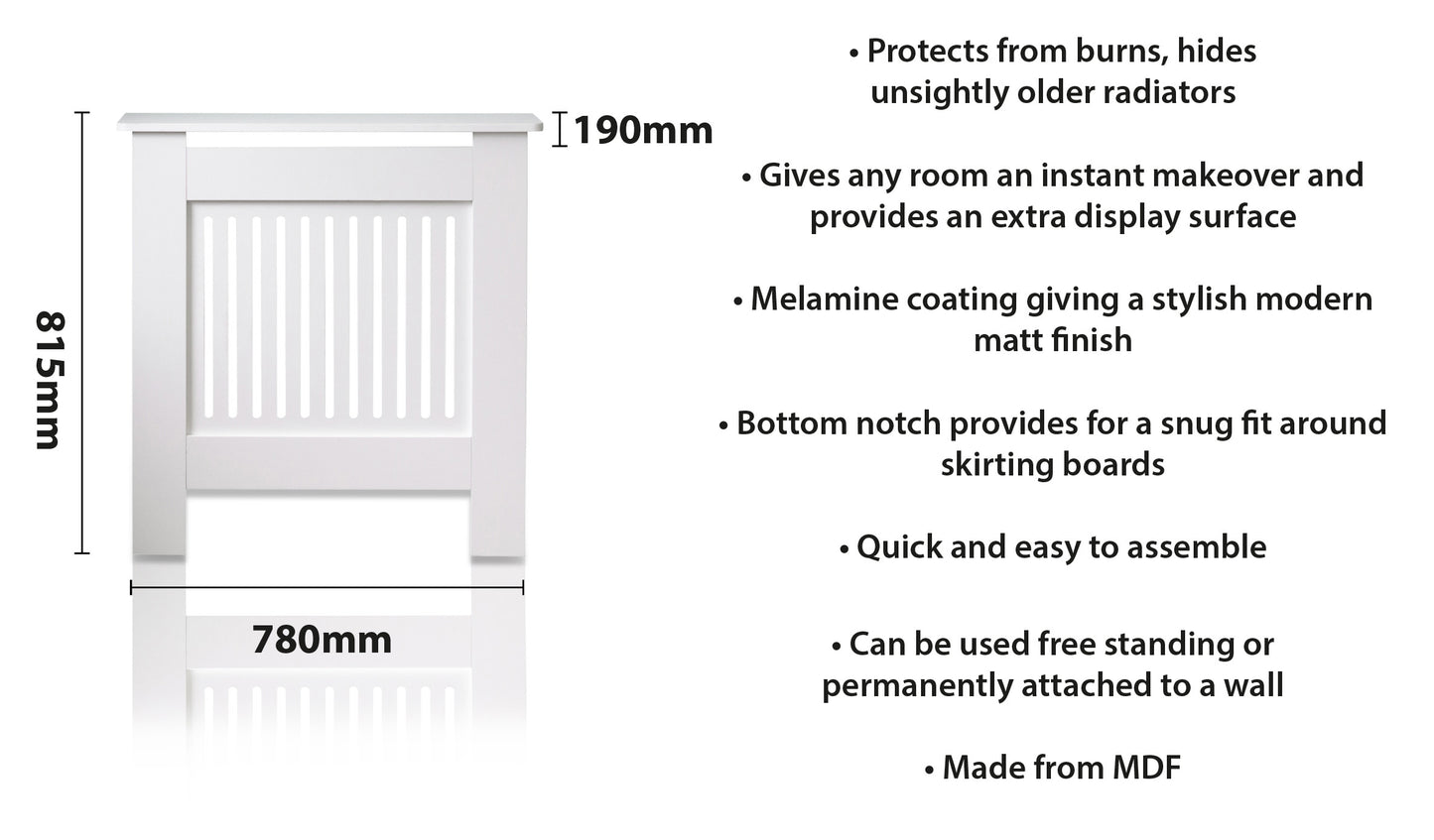 MDF Radiator Cover Vertical Vents, Small - White