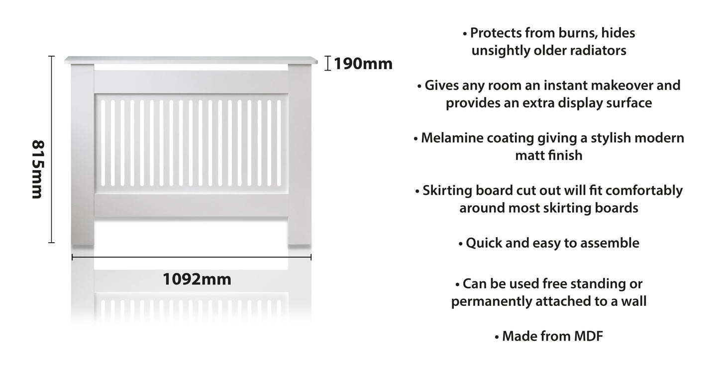 MDF Radiator Cover Vertical Vents, Medium - White