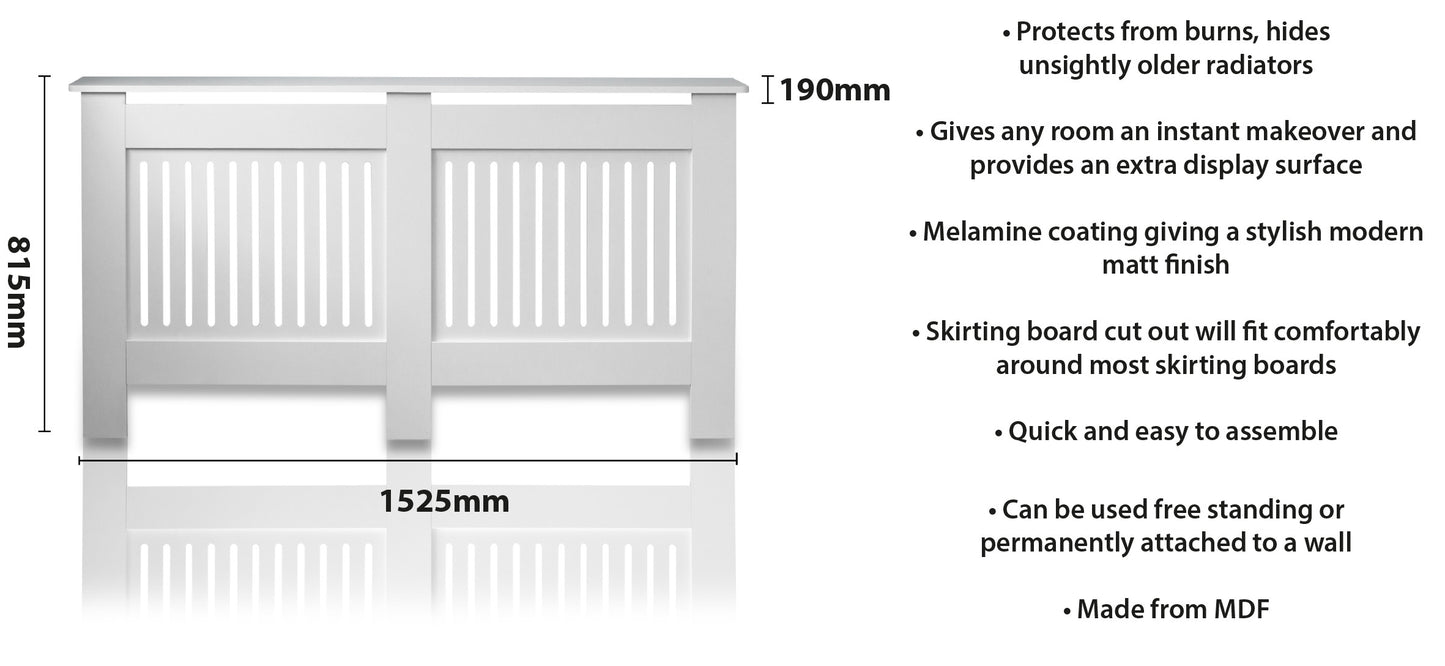 MDF Radiator Cover Vertical Vents, Large - White