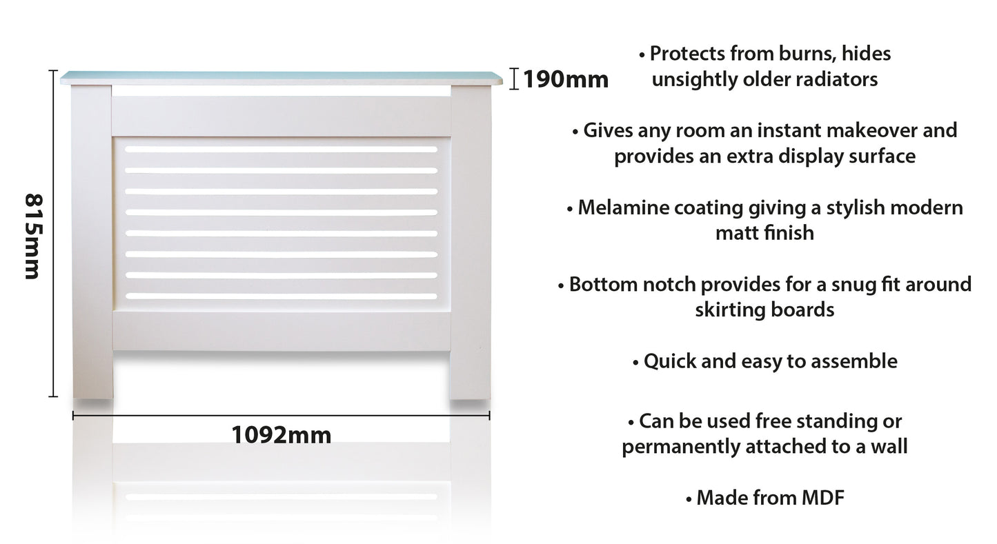 MDF Radiator Cover Horizontal Vents, Medium - White