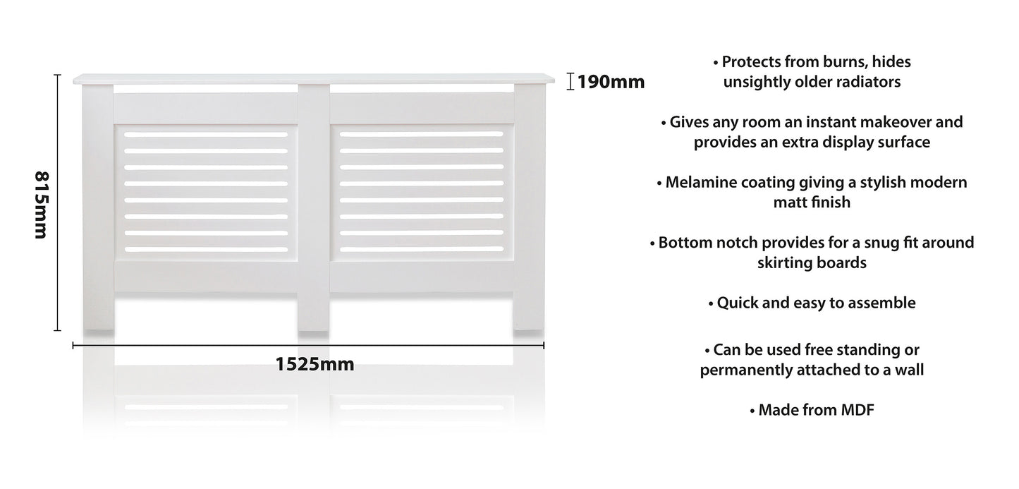 MDF Radiator Cover Horizontal Vents, Large - White