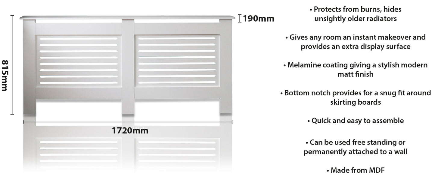 MDF Radiator Cover Horizontal Vents, X.Large - White