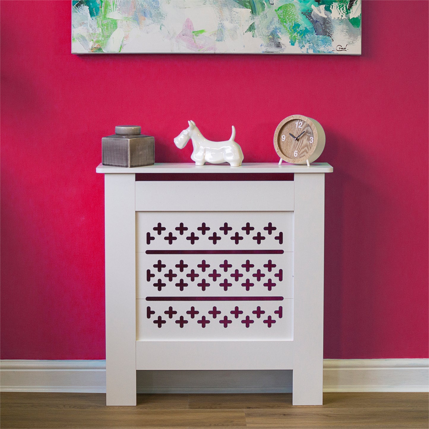 MDF Radiator Cover Cross Vents, Small - White