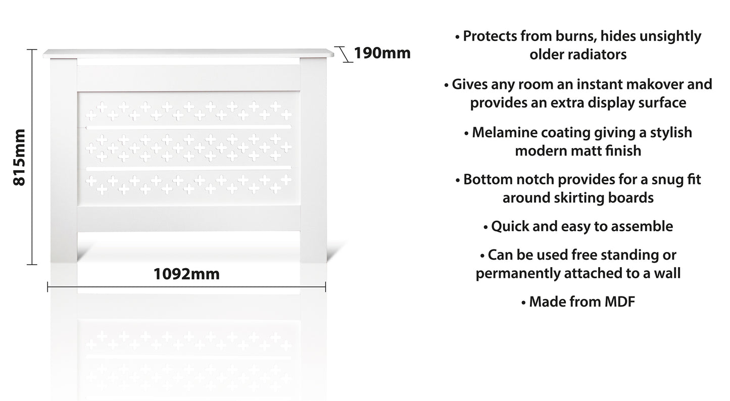 MDF Radiator Cover Cross Vents, Medium - White