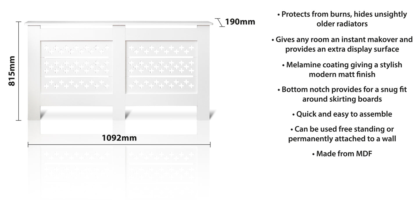 MDF Radiator Cover Cross Vents, Large - White
