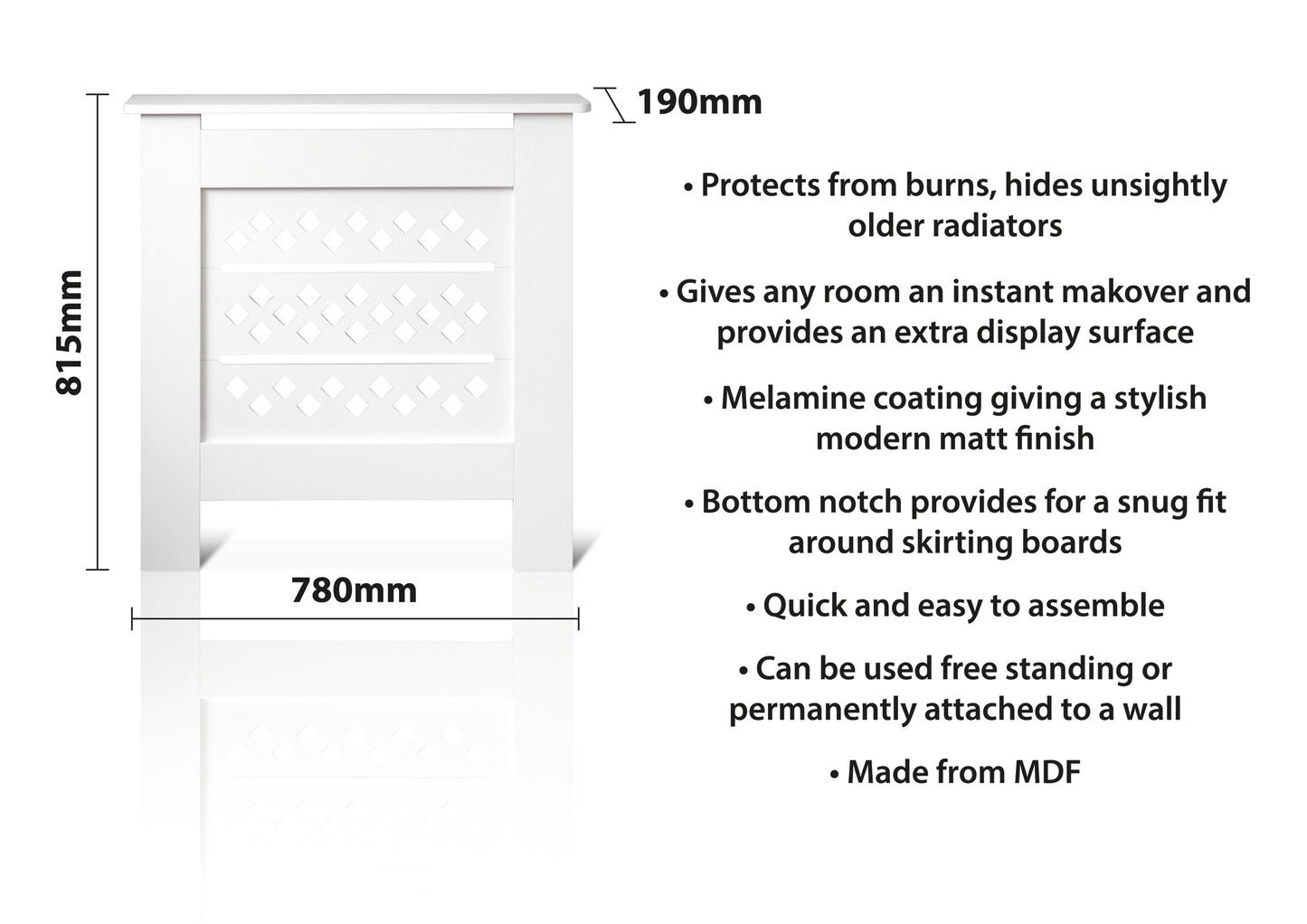 MDF Radiator Cover Rhombic Vents, Small - White