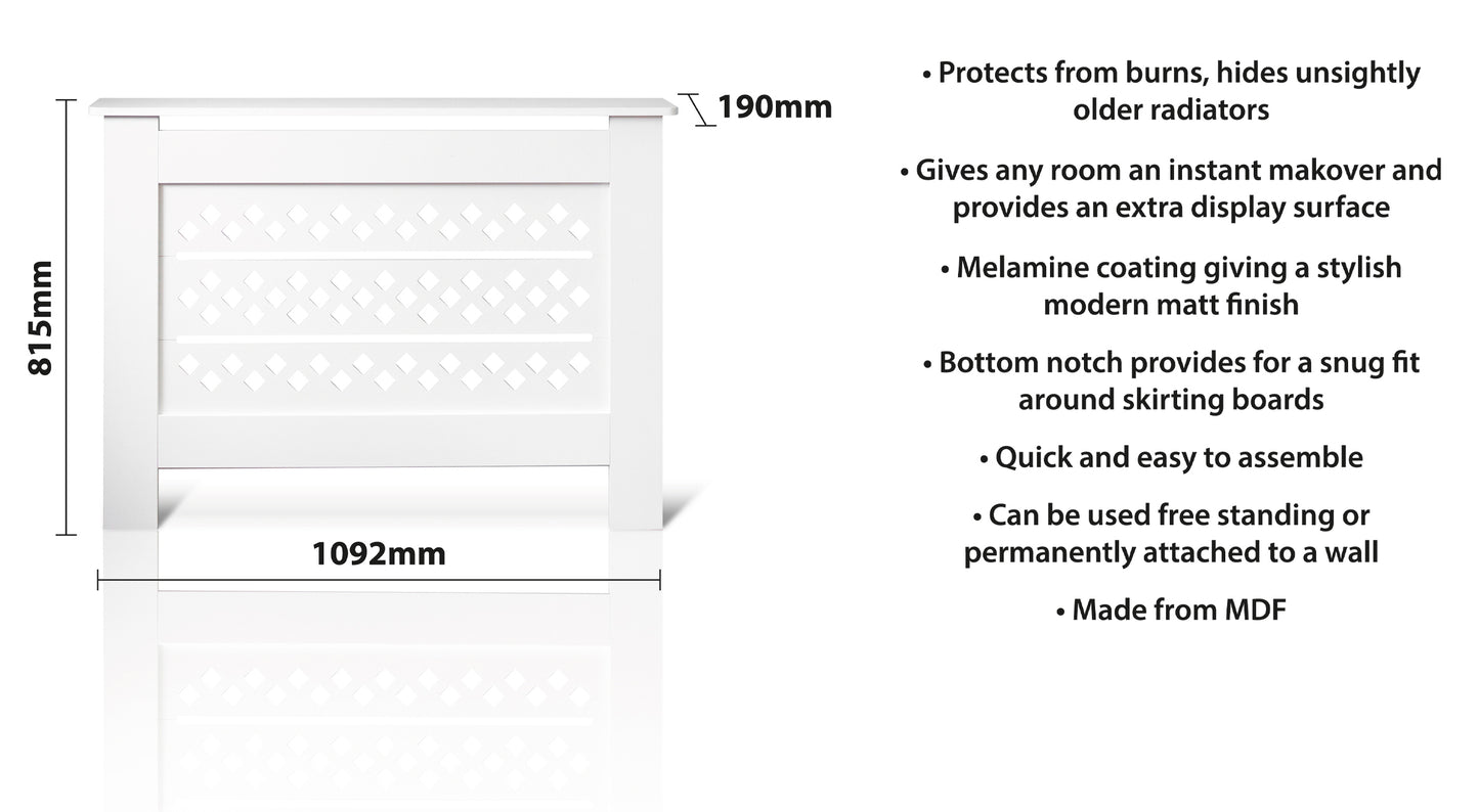 MDF Radiator Cover Rhombic Vents, Medium - White