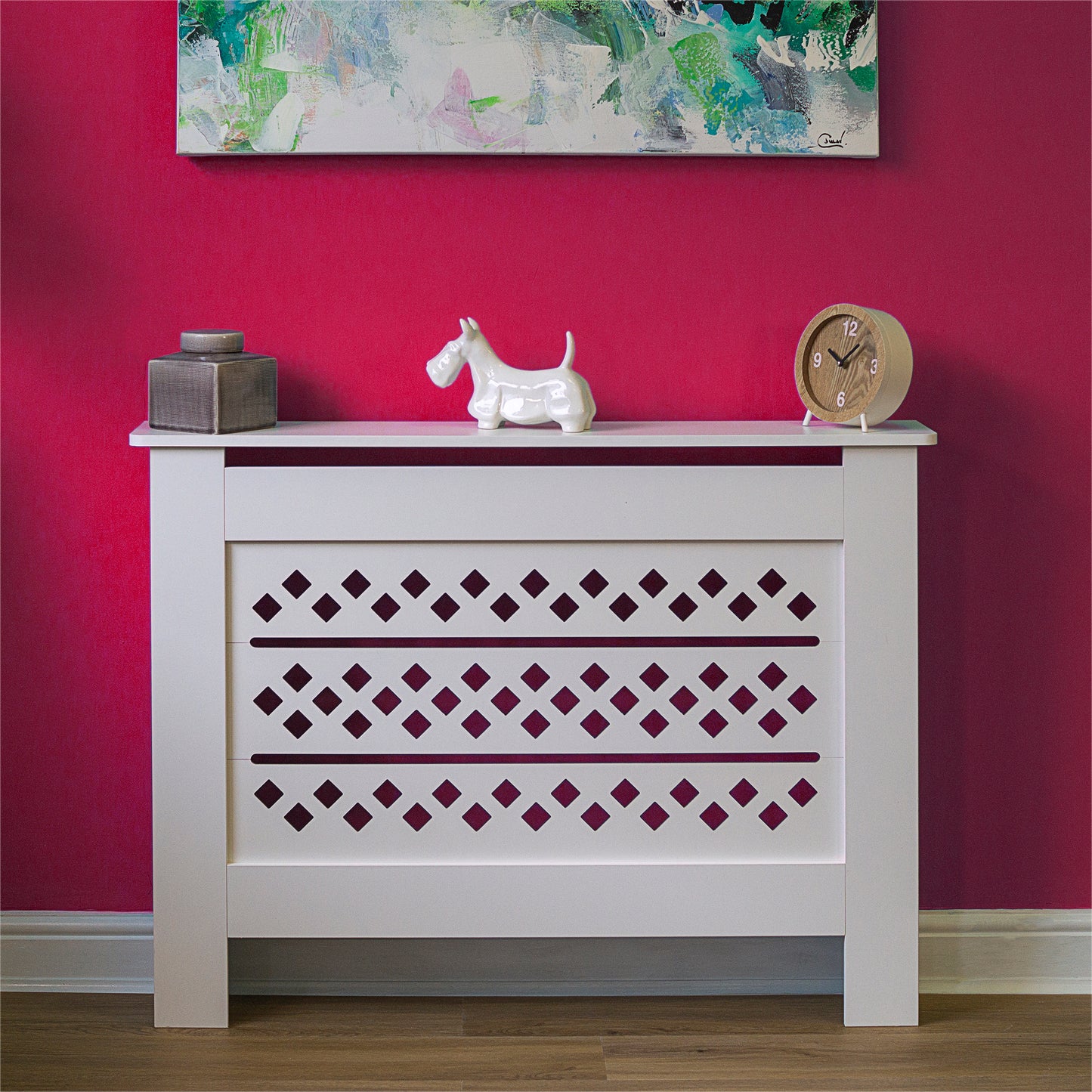 MDF Radiator Cover Rhombic Vents, Medium - White