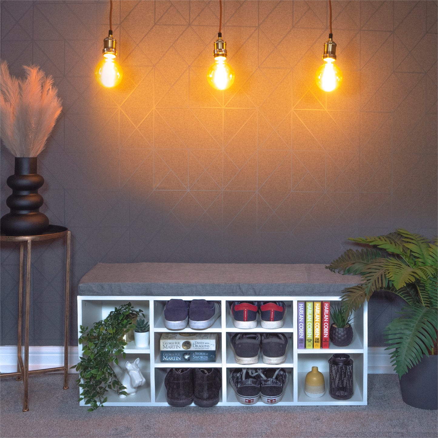 Upholstered Storage Bench with Seat - White