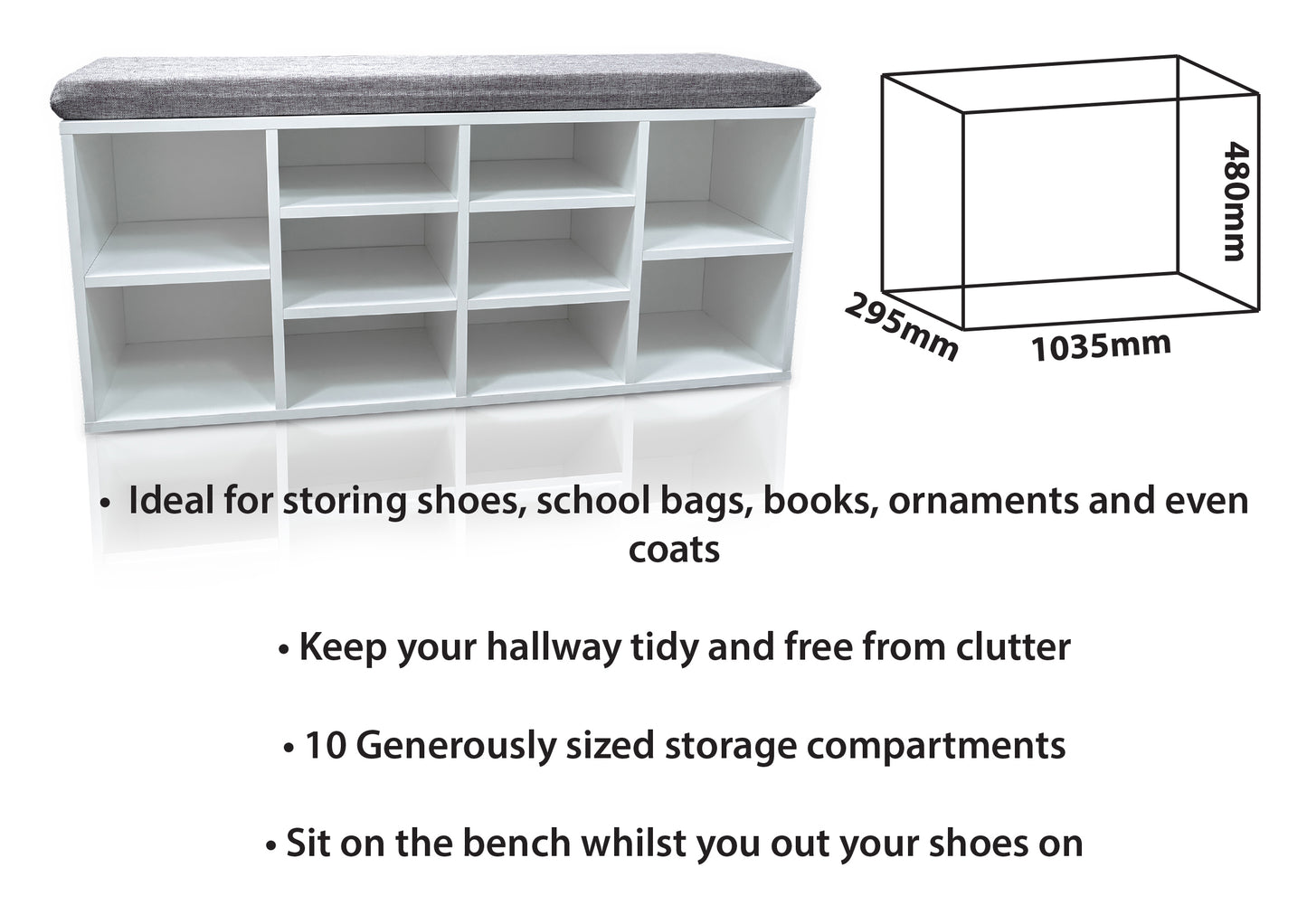 Upholstered Storage Bench with Seat - White
