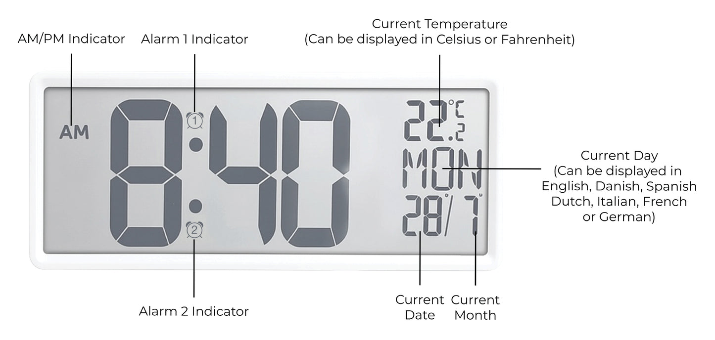 Large Digit Alarm Clock (White)