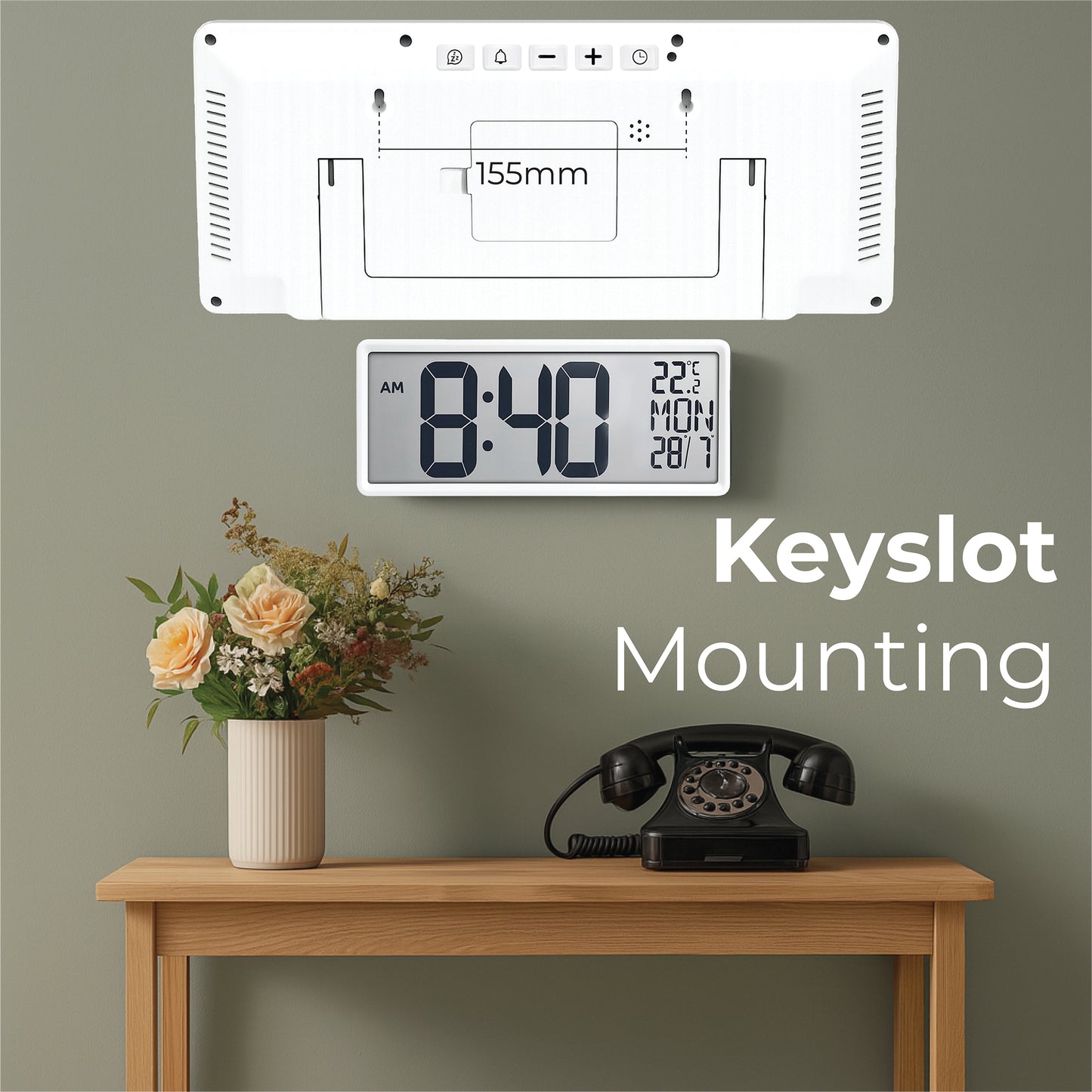 Large Digit Alarm Clock (White)