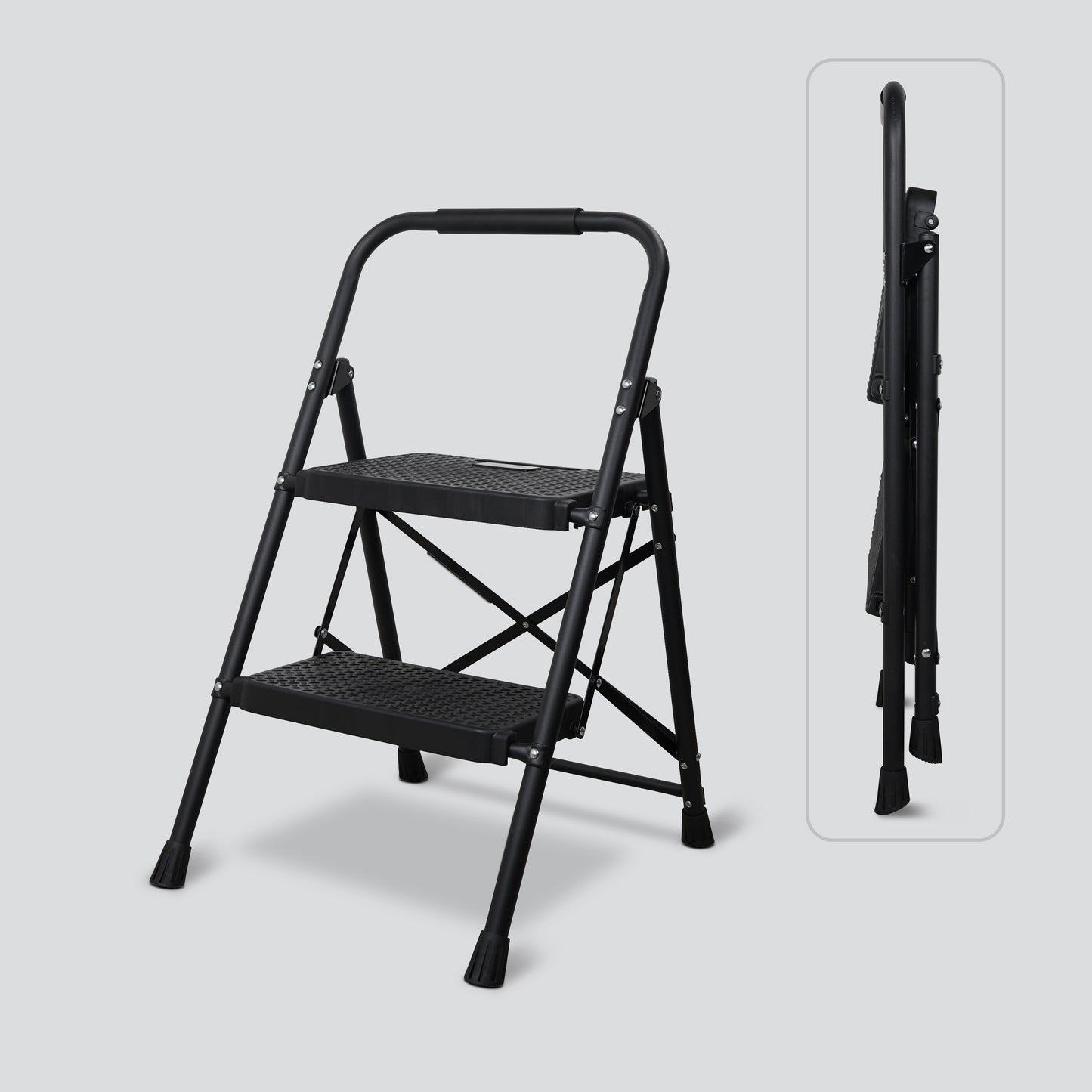 Bestfor Folding 2 Step Stool Ladder, Durable Steel, Non-Slip Feet and Steps, 150kg Capacity
