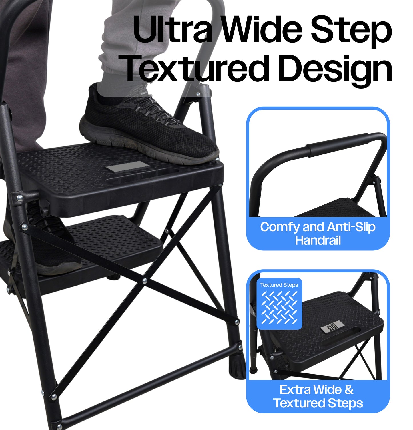 Bestfor Folding 2 Step Stool Ladder, Durable Steel, Non-Slip Feet and Steps, 150kg Capacity