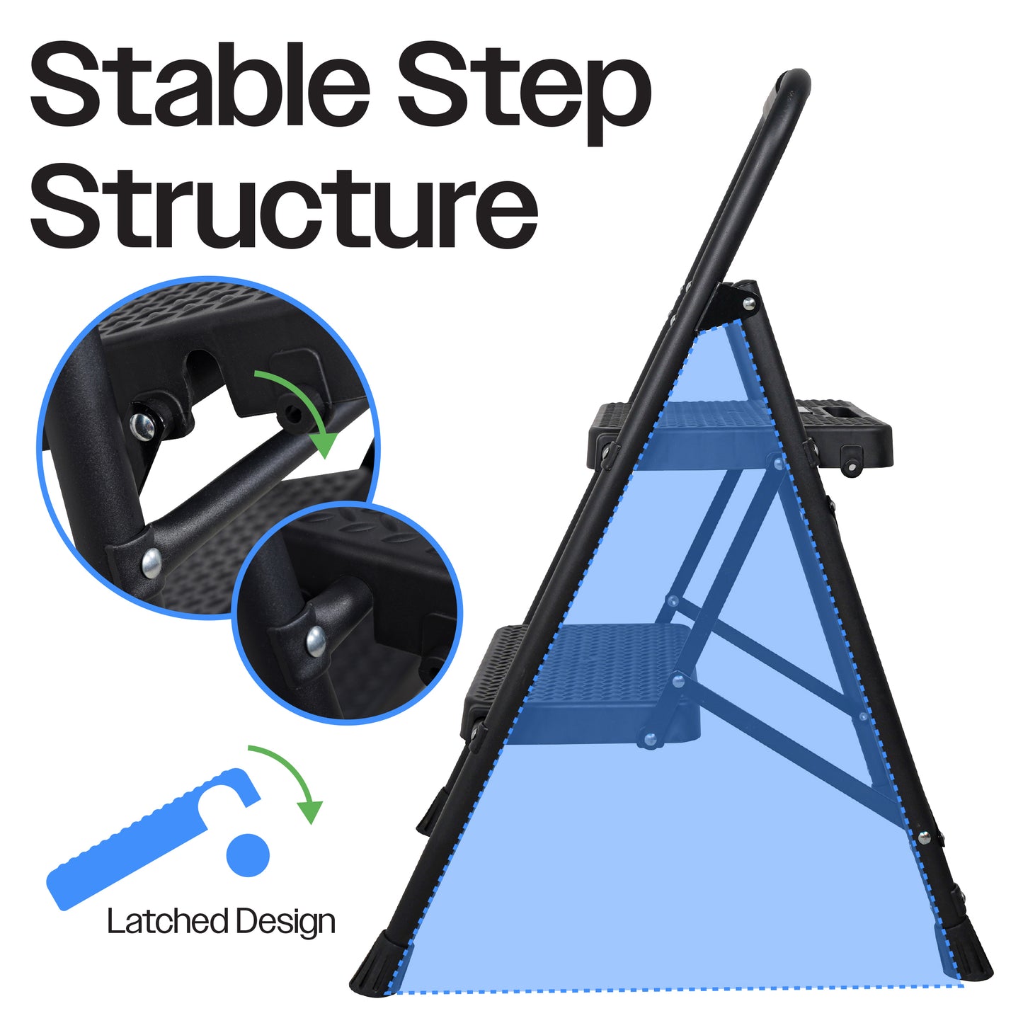 Bestfor Folding 2 Step Stool Ladder, Durable Steel, Non-Slip Feet and Steps, 150kg Capacity