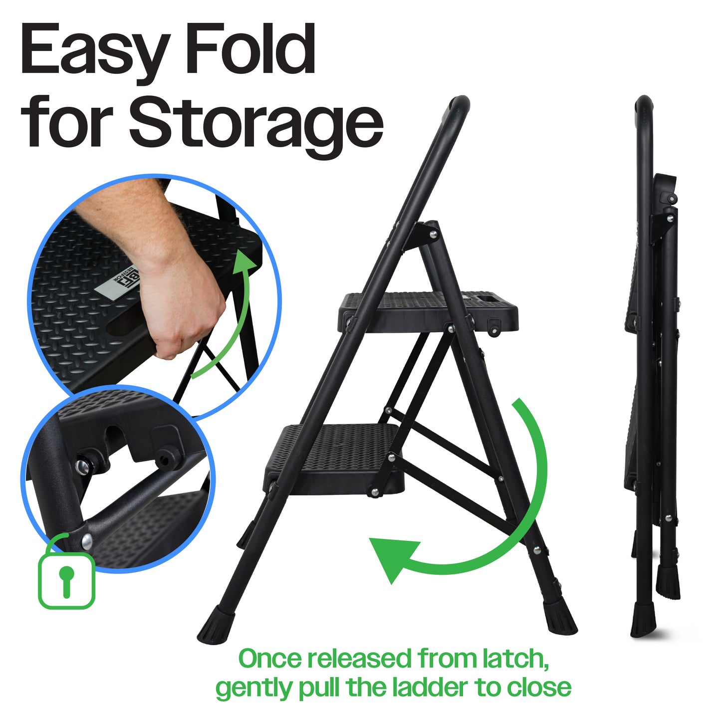 Bestfor Folding 2 Step Stool Ladder, Durable Steel, Non-Slip Feet and Steps, 150kg Capacity