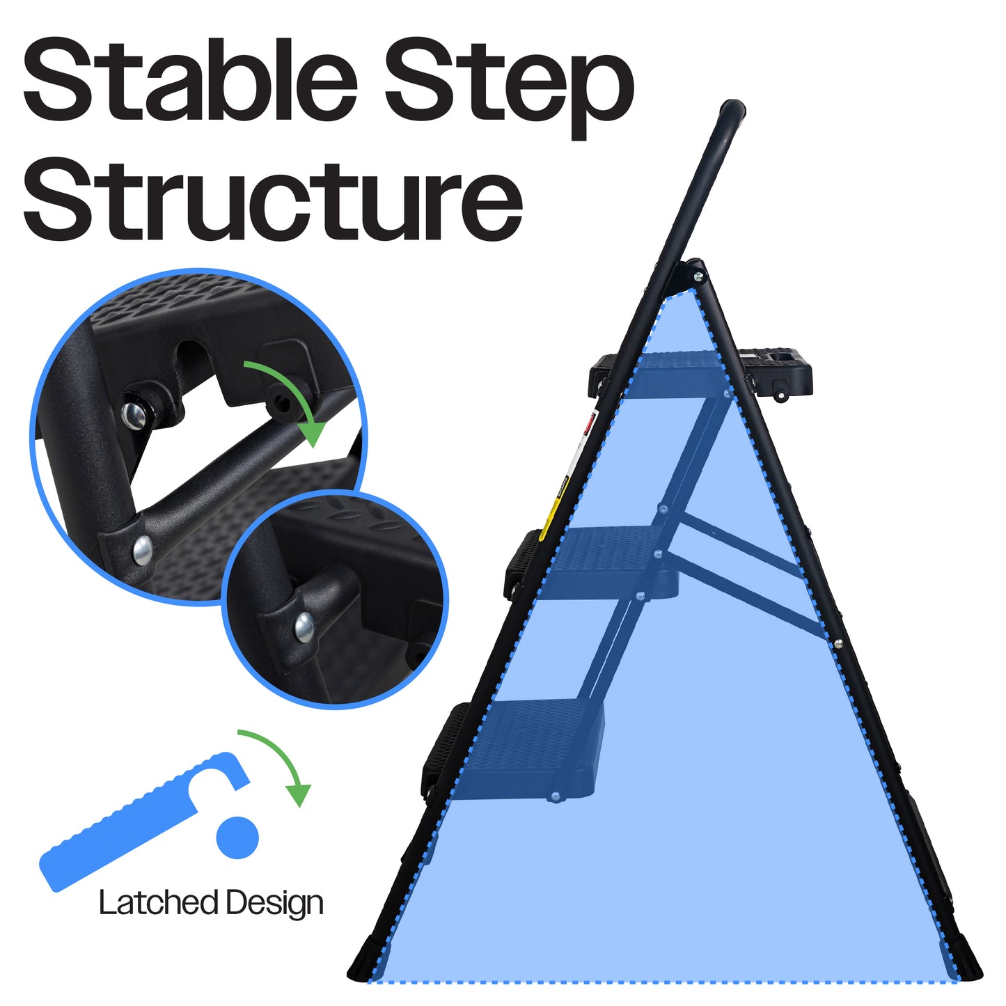 Bestfor Folding 3 Step Stool Ladder, Durable Steel, Non-Slip Feet and Steps, 150kg Capacity