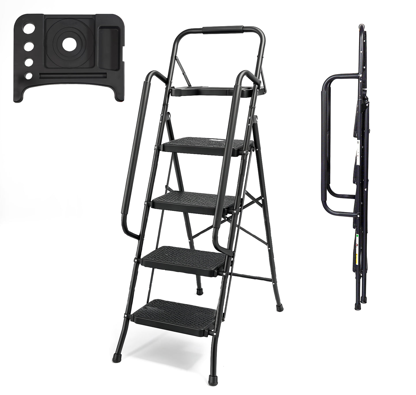 Bestfor 4 Step Ladder with Hand Rails Black