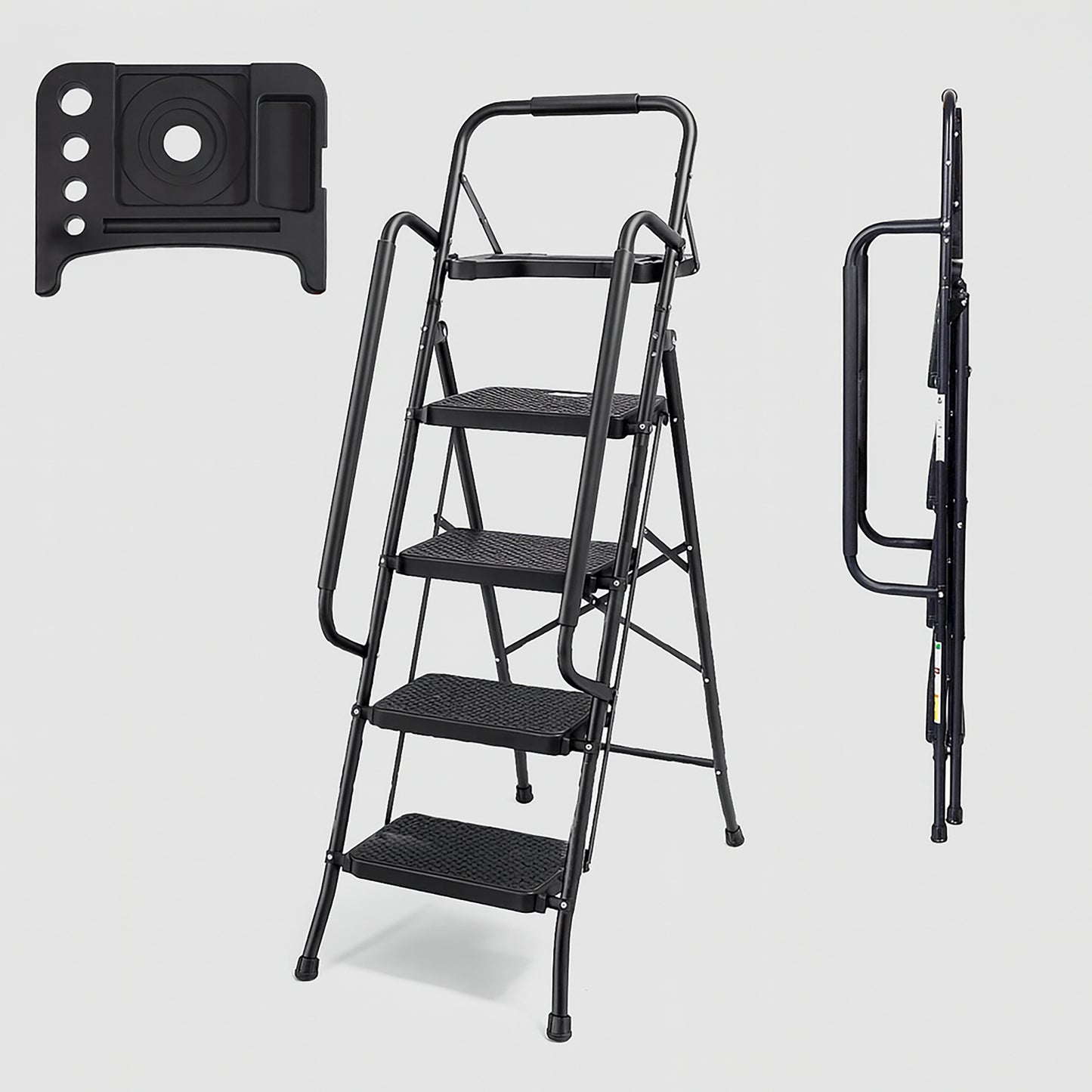 Bestfor 4 Step Ladder with Hand Rails Black