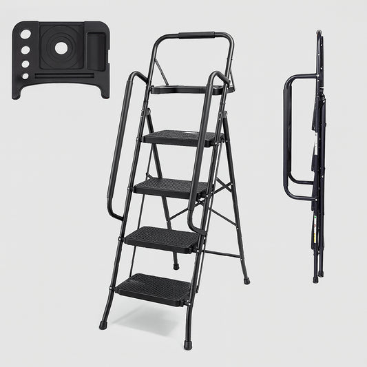 Bestfor 4 Step Ladder with Hand Rails Black