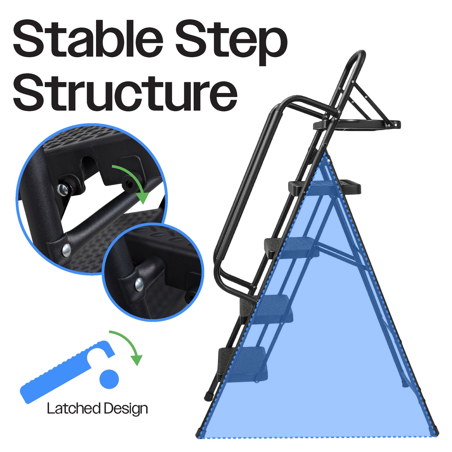 Bestfor 4 Step Ladder with Hand Rails Black