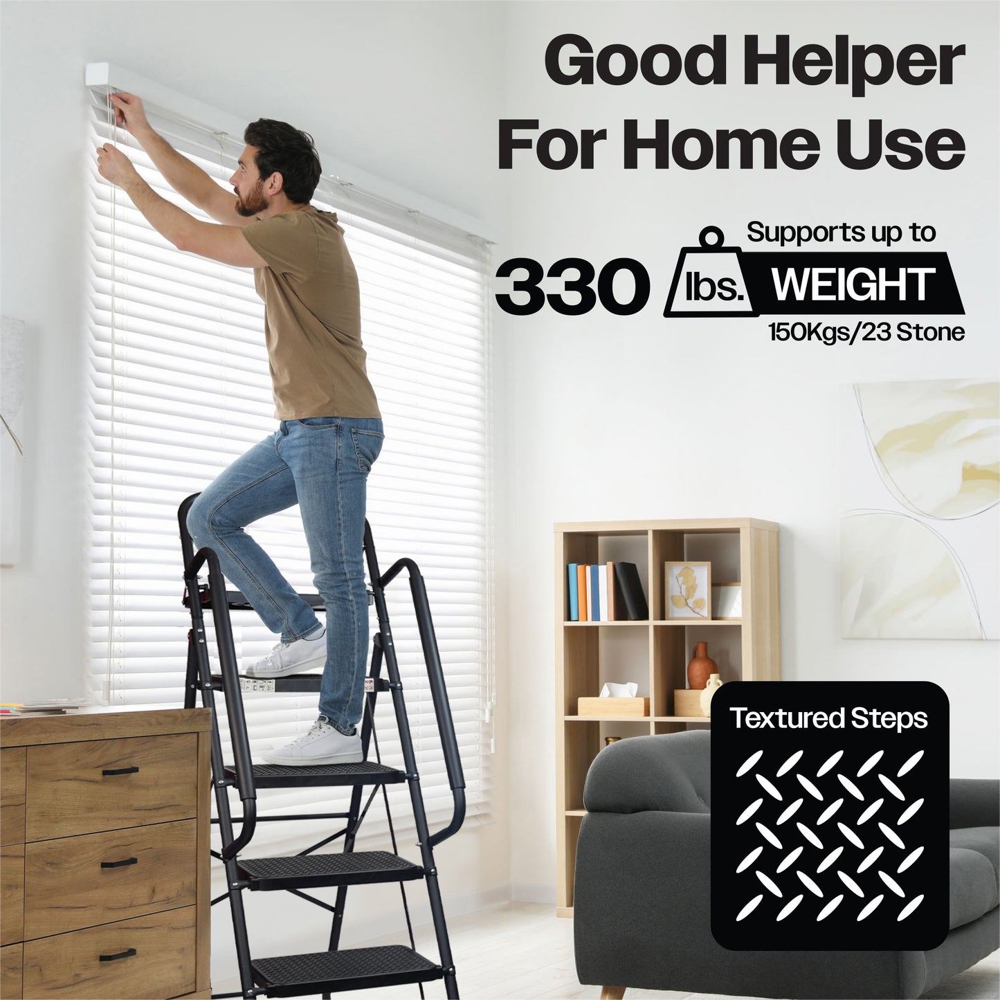Bestfor 4 Step Ladder with Hand Rails Black