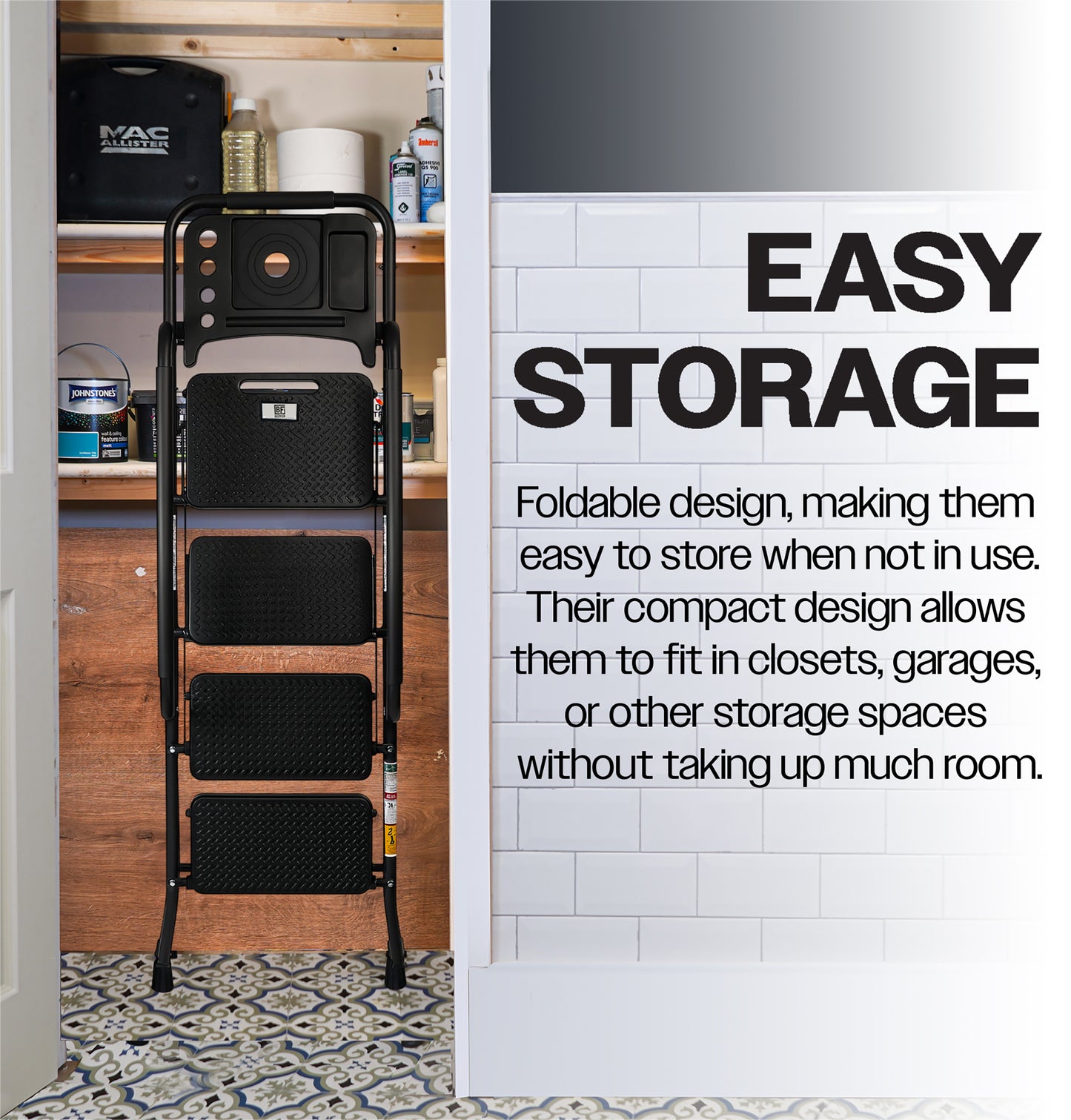 Bestfor 4 Step Ladder with Hand Rails Black