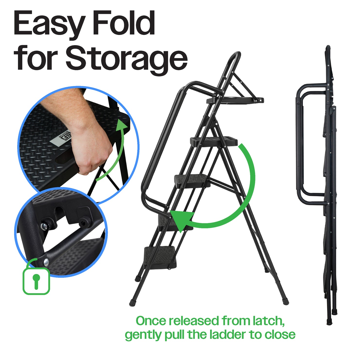 Bestfor 4 Step Ladder with Hand Rails Black