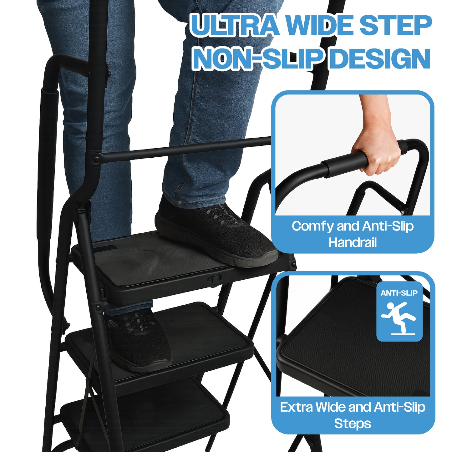 Bestfor 3 Step Ladder with Handrails