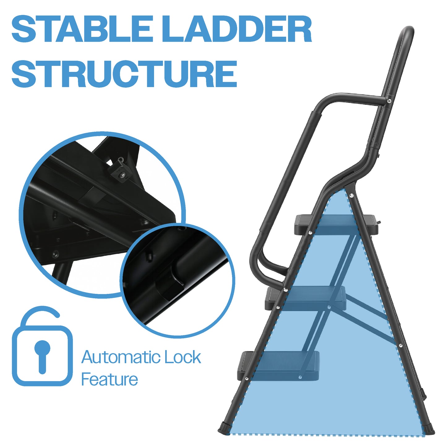Bestfor 3 Step Ladder with Handrails