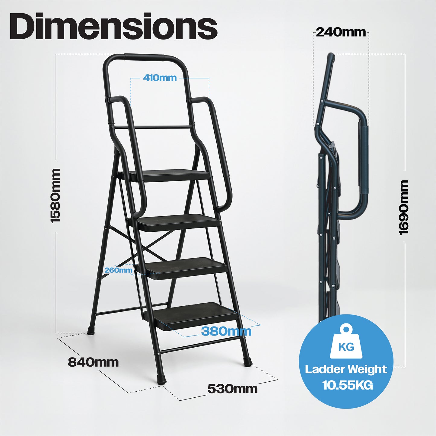 Bestfor 4 Step Ladder with Handrails