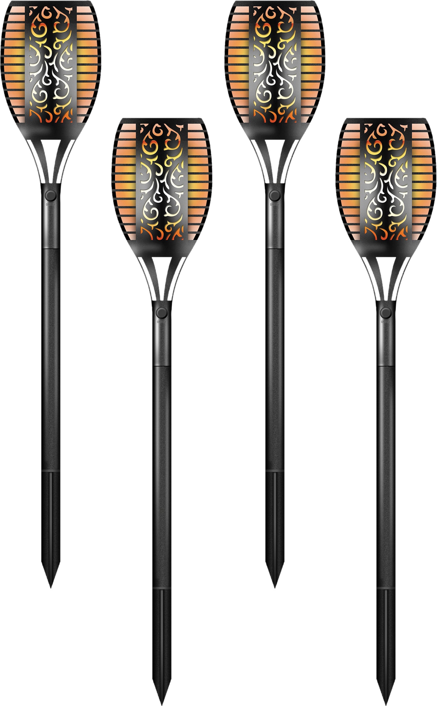Solar Powered Torch Lights with Realistic Flickering Flame Effect - Pack of 4