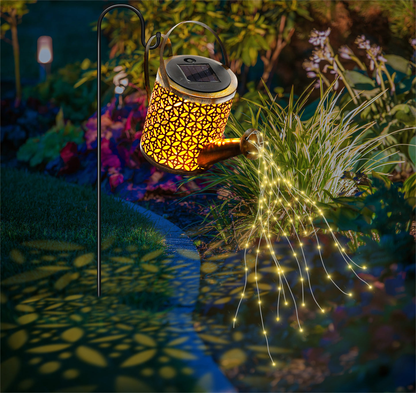 Solar Powered Watering Can with LED String Lights
