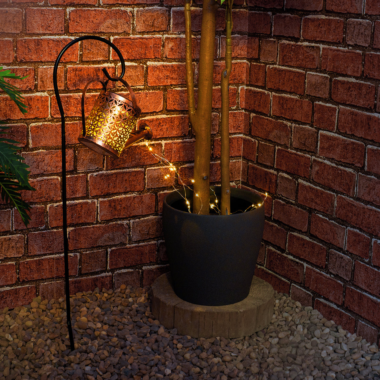 Solar Powered Watering Can with LED String Lights