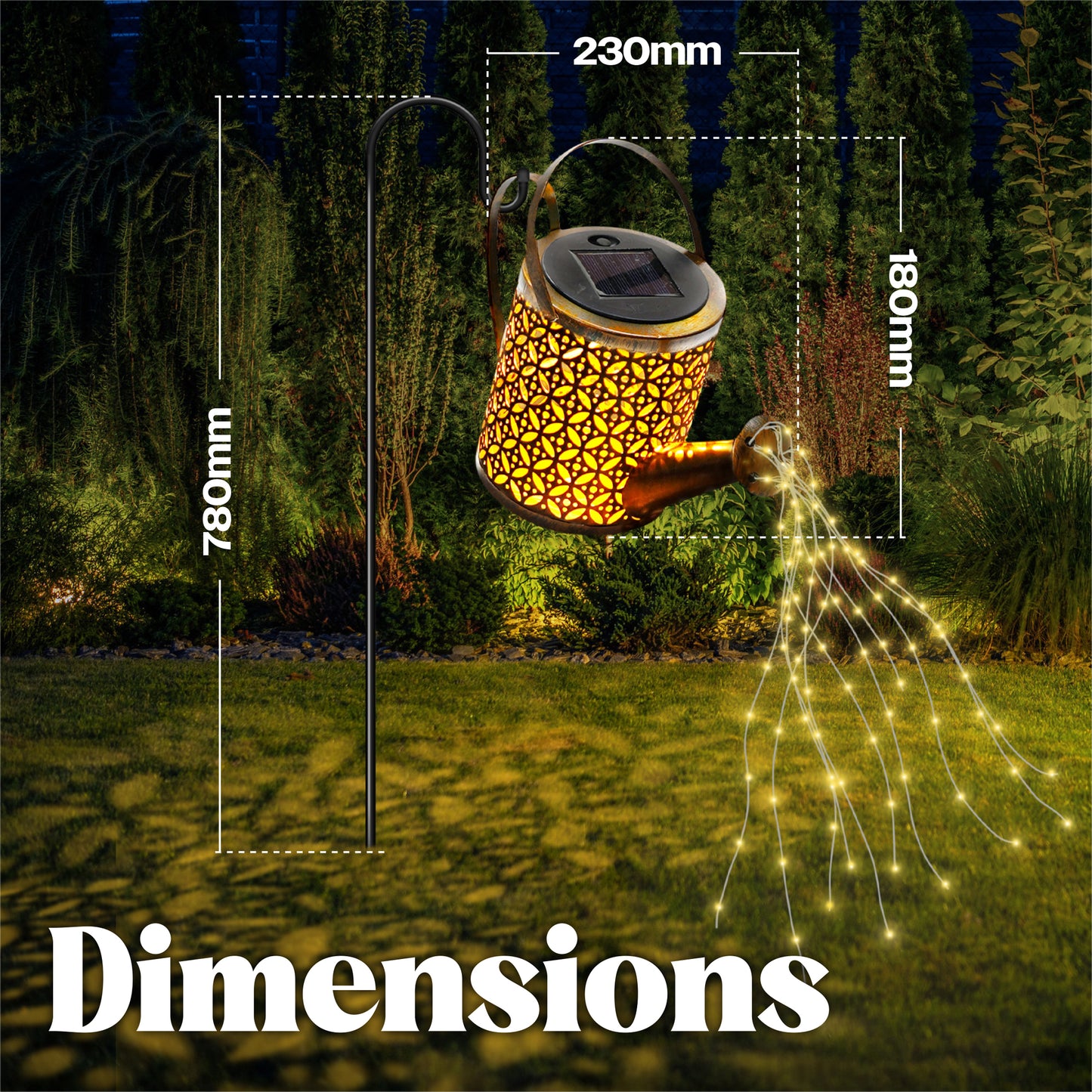 Solar Powered Watering Can with LED String Lights