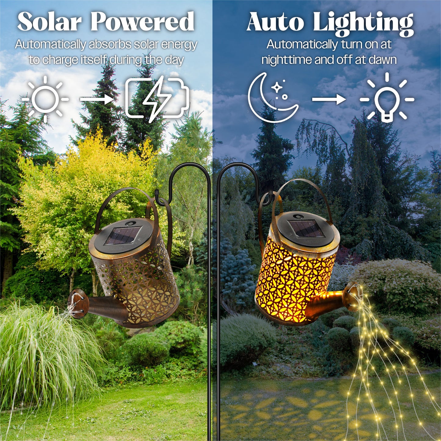 Solar Powered Watering Can with LED String Lights