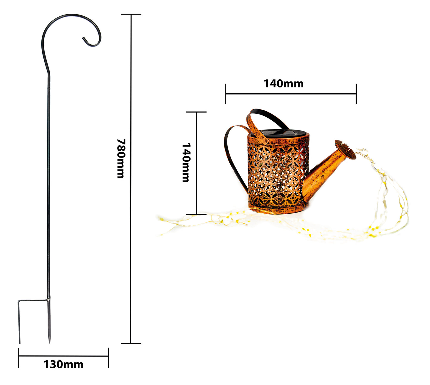 Solar Powered Watering Can with LED String Lights