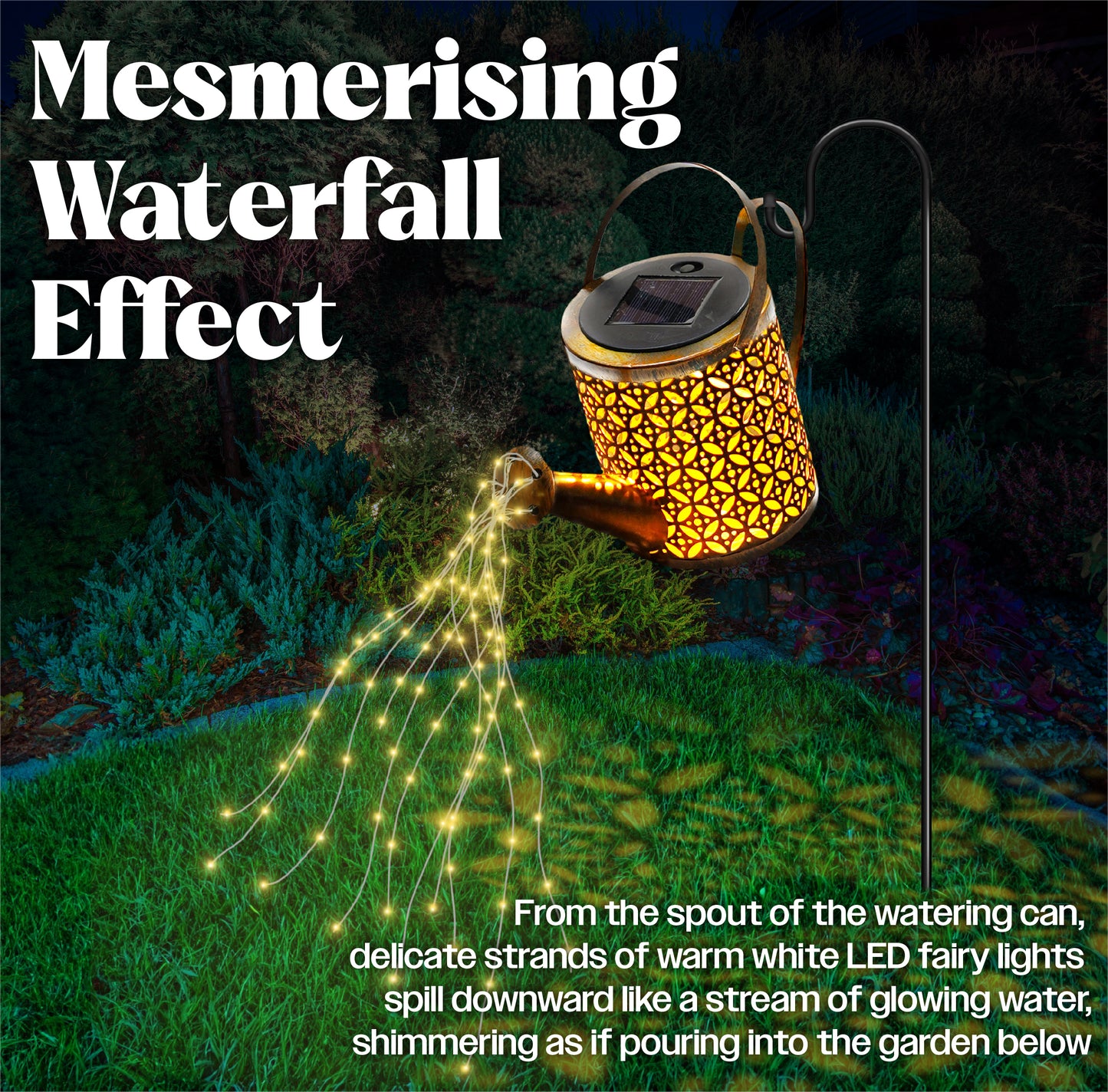 Solar Powered Watering Can with LED String Lights