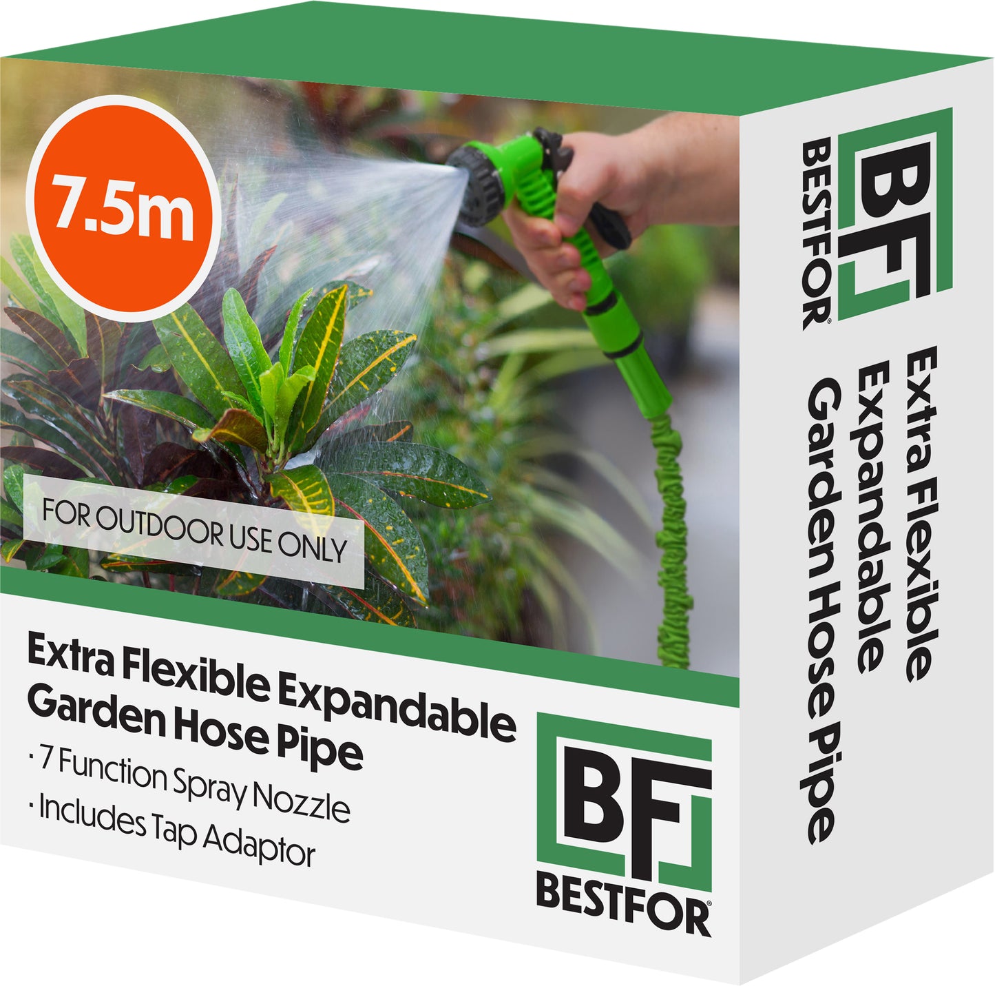 Bestfor Extra Flexible Expandable Garden Hose Pipe With 7 Function Spray Nozzle (7.5m)