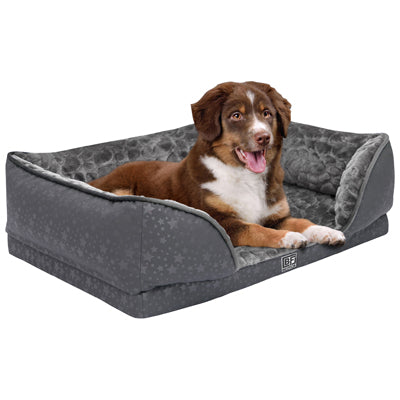 Orthopedic Couch Pet Bed with Egg Crate Bamboo and Memory Foam, Large - Charcoal
