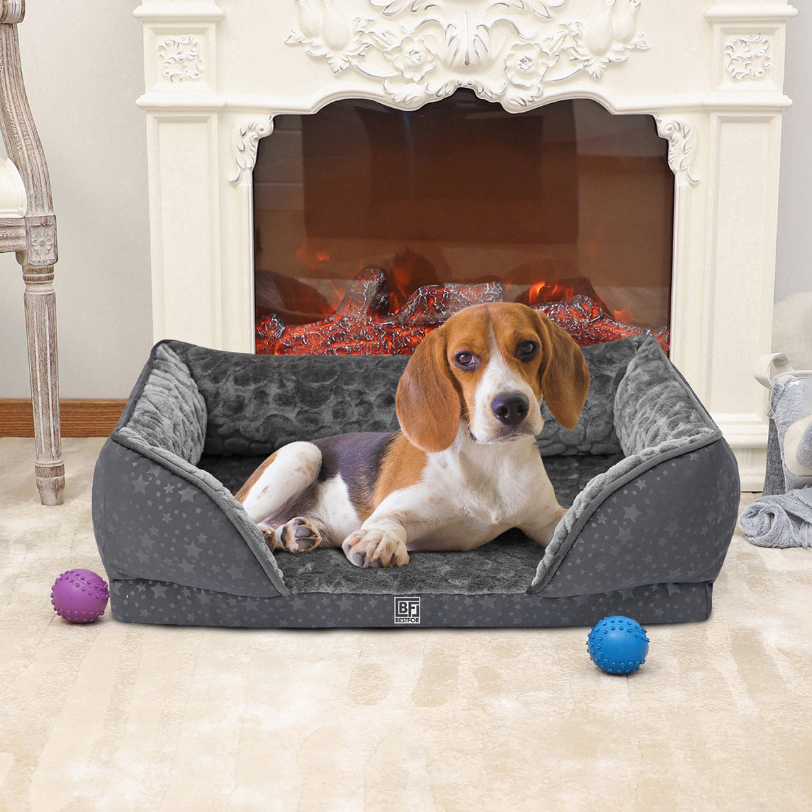 Orthopedic Couch Pet Bed with Egg Crate Bamboo and Memory Foam, Medium - Charcoal