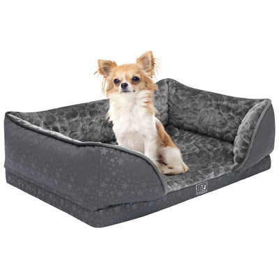 Orthopedic Couch Pet Bed with Egg Crate Bamboo and Memory Foam, Small - Charcoal